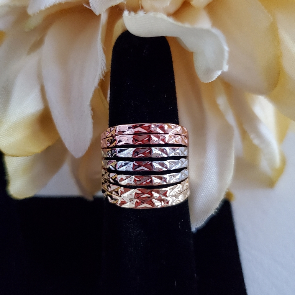 Tri Color Gold Plated Engraved Ring